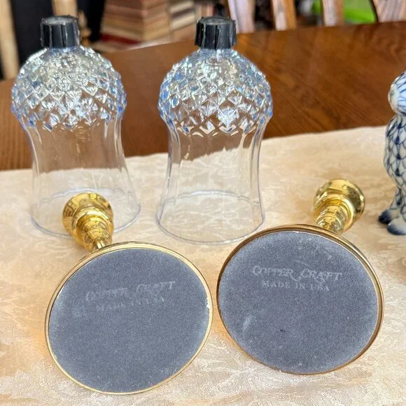 Vintage Brass and Blue Glass Candle holders - Picture 9 of 12